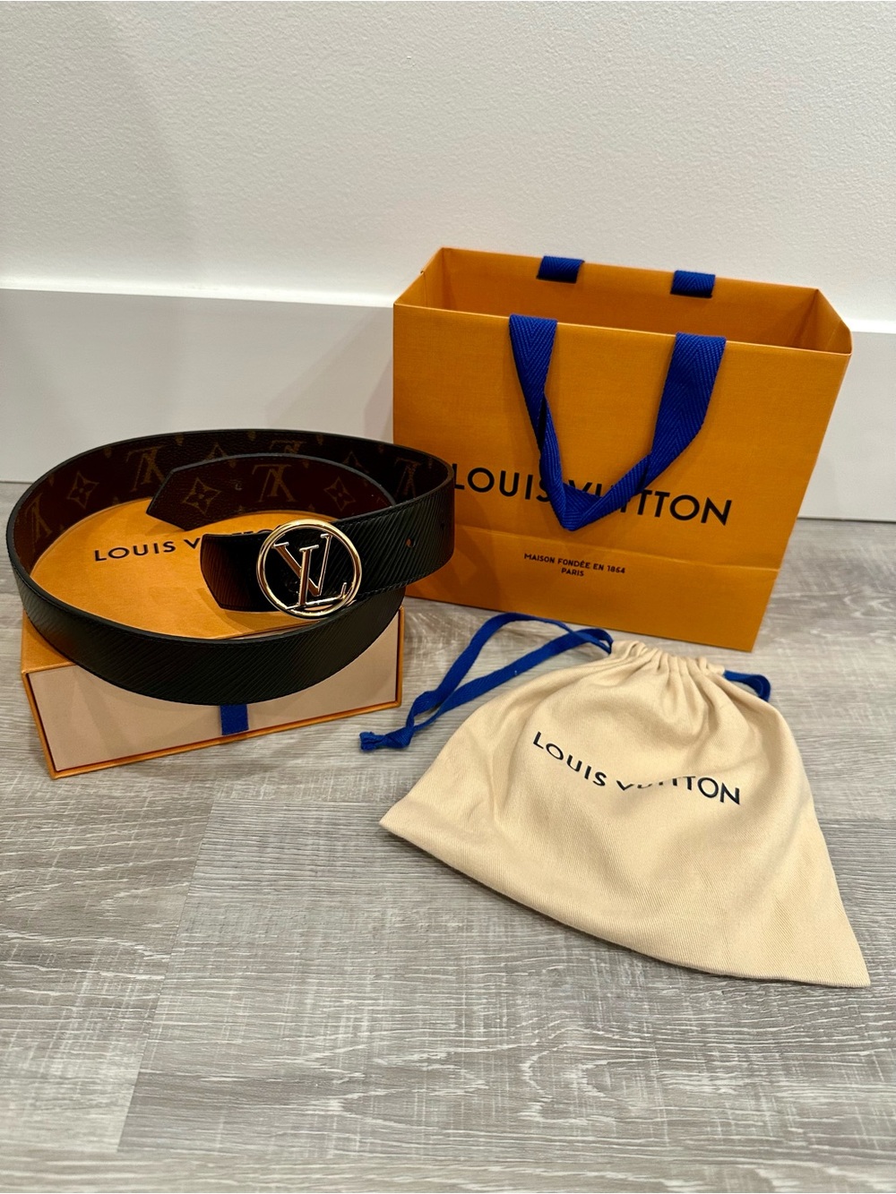 Louis Vuitton Black Epi Leather women’s Belt with Gold LV Buckle
